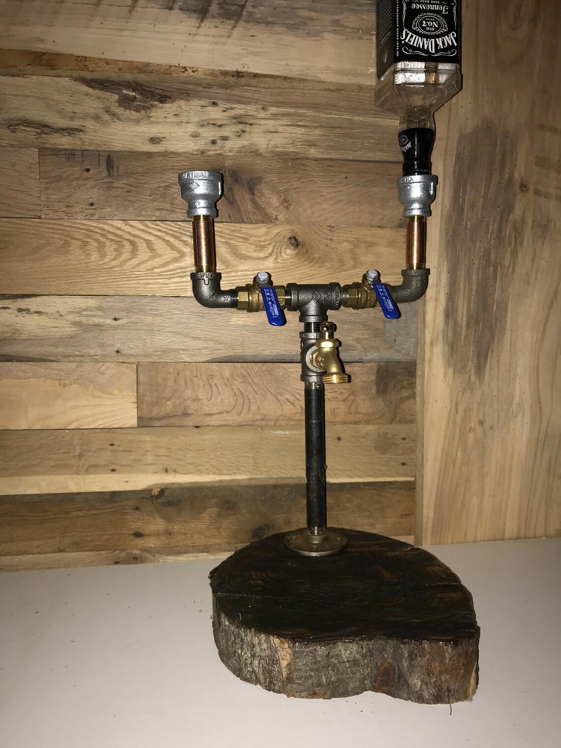 Industrial Pipe Liquor Dispenser With Hardwood Base Holds Etsy