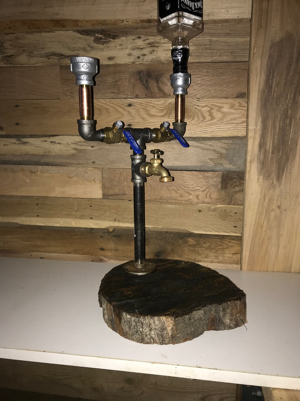 Industrial Pipe Liquor Dispenser With Hardwood Base Holds Etsy