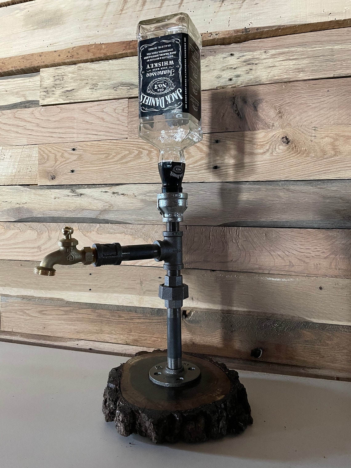 Industrial pipe liquor dispenser with union and black walnut Etsy