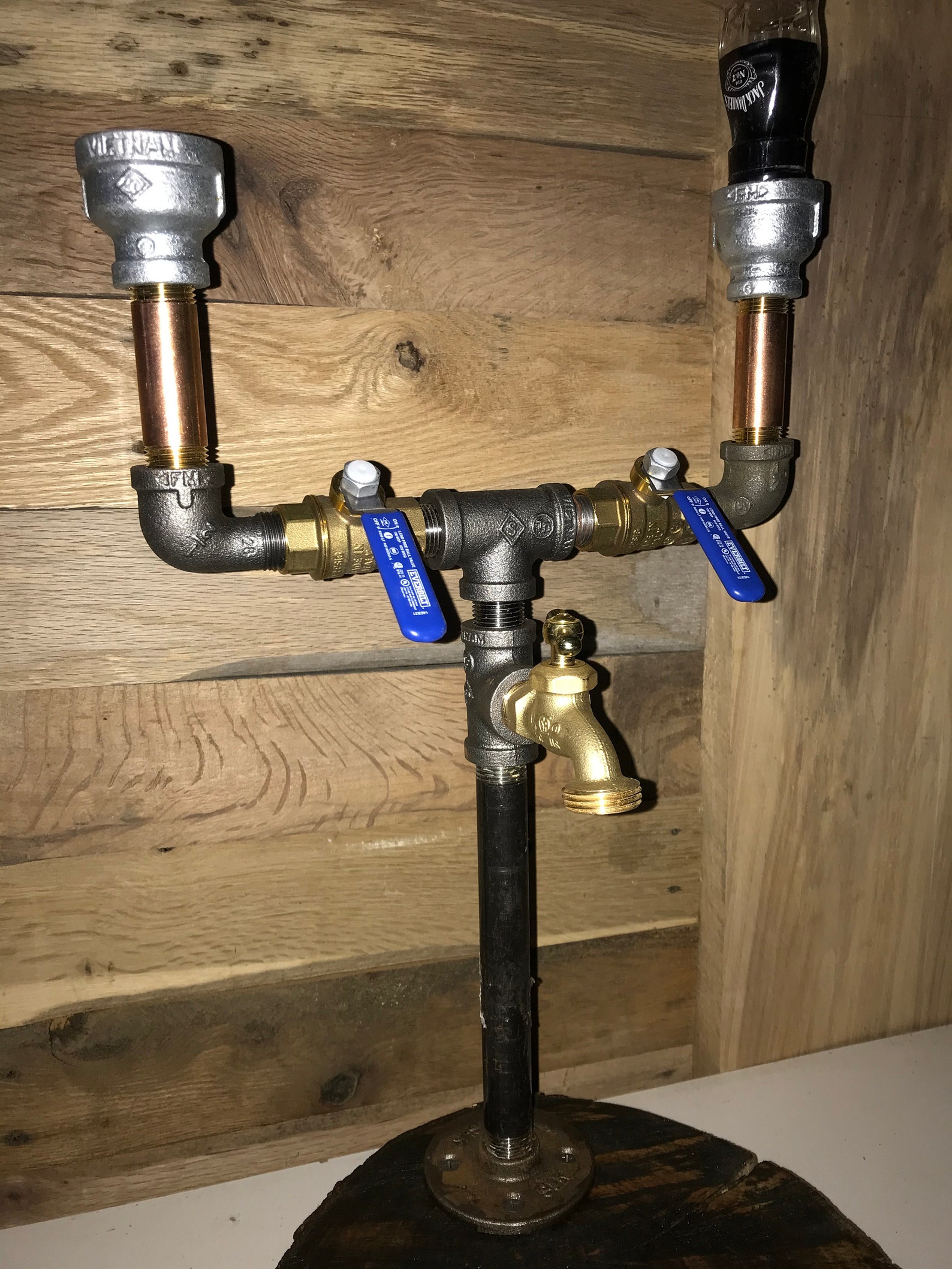 Industrial Pipe Liquor Dispenser With Hardwood Base Holds Etsy