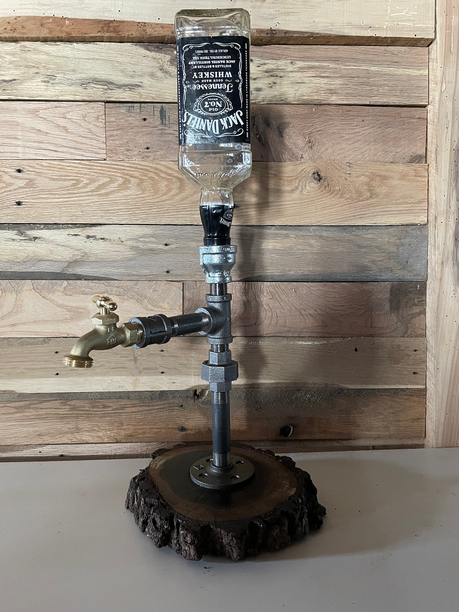 Industrial pipe liquor dispenser with union and black walnut Etsy