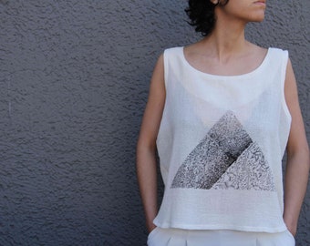 Hand printed organic linen clothing, Summer top