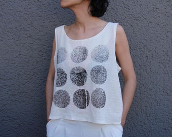 Hand printed organic linen clothing, Summer top