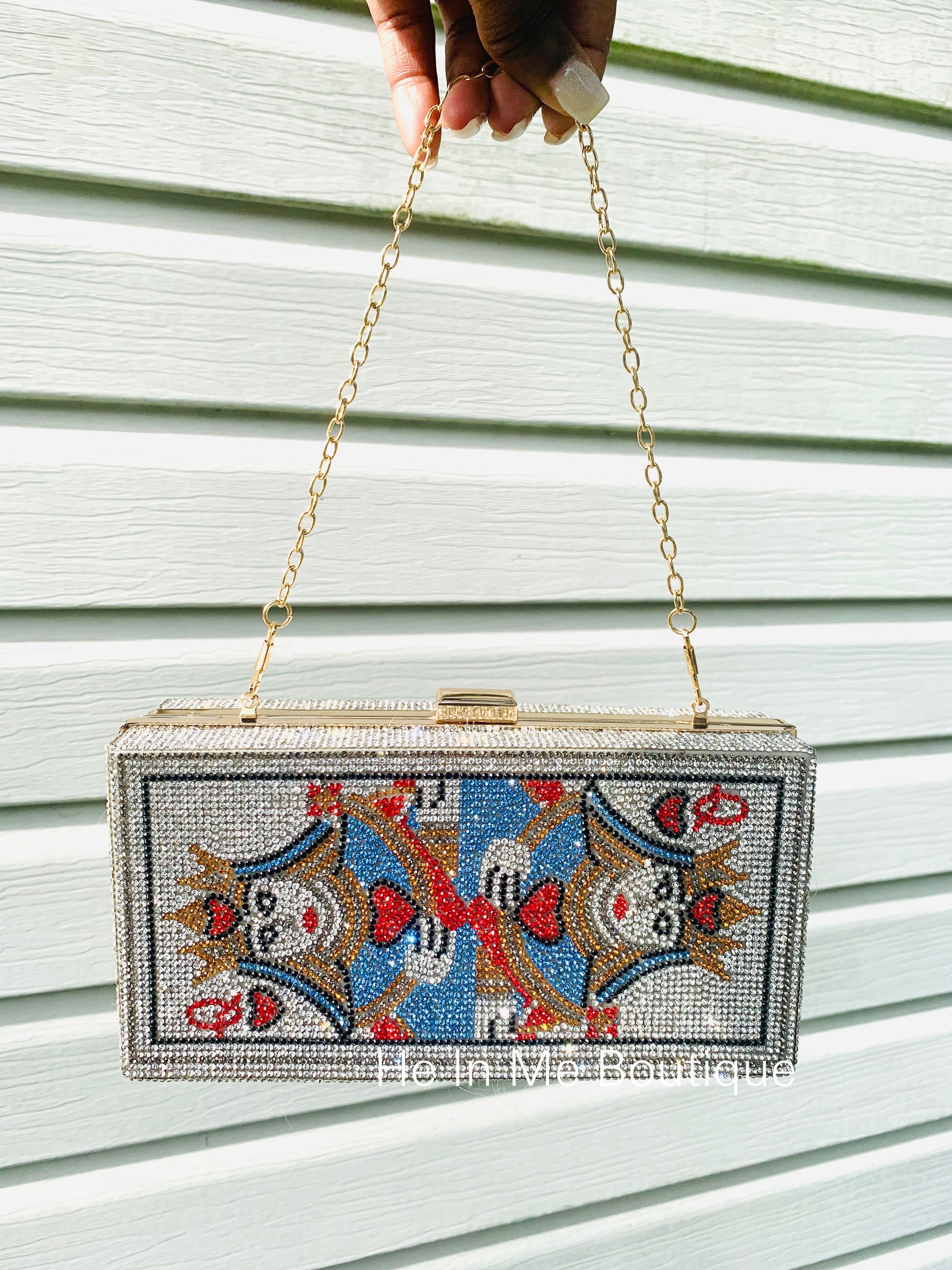 Crystal Queen of Hearts Rhinestone Purse With Gold Chain Etsy