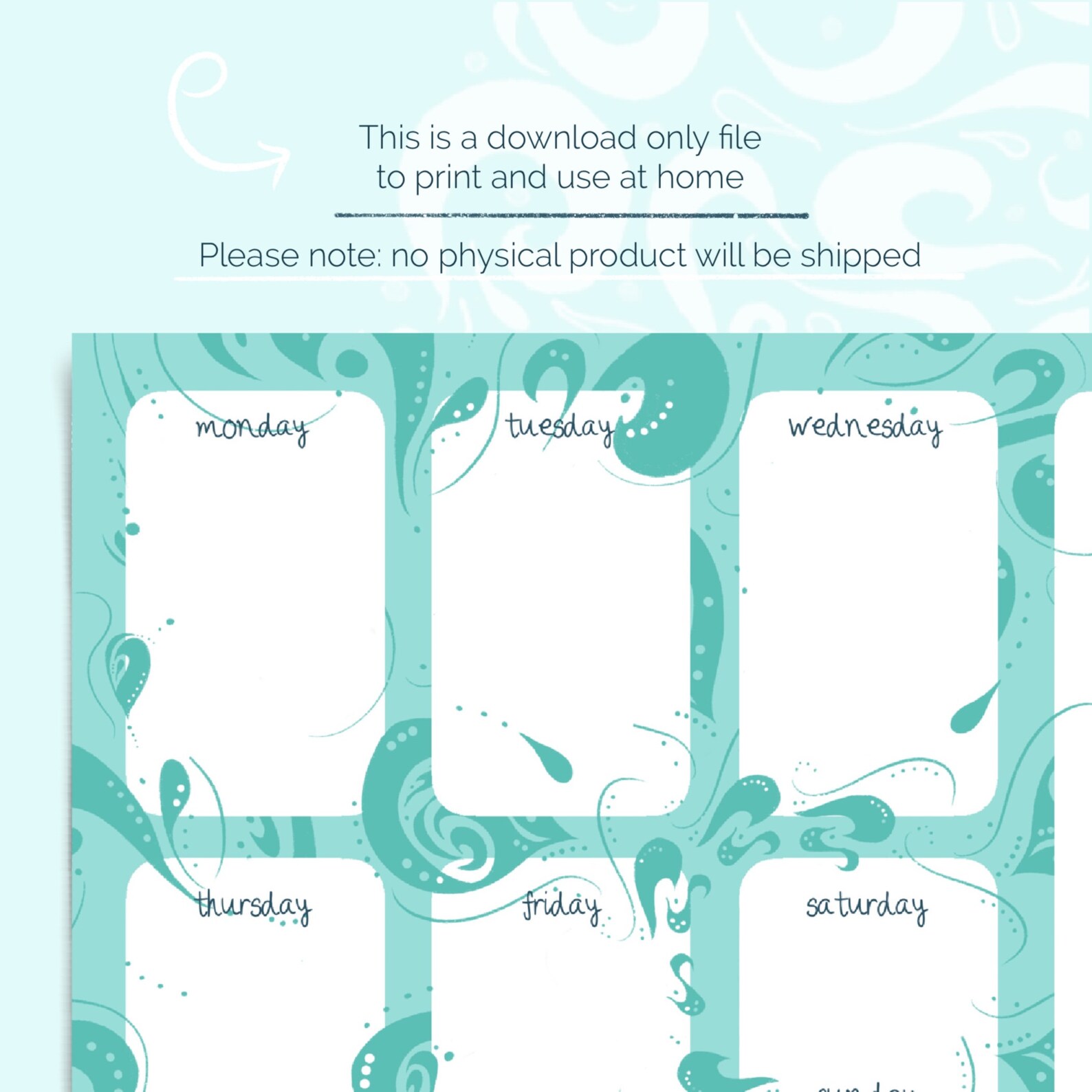 Printable weekly planner a4 and a5 simple layout sea waves | Etsy