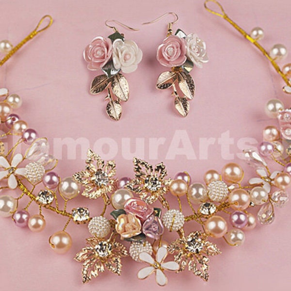 wedding Crystal & Pearl Hair Vine Gold Bridal / Bridesmaid Bride Flower Girl Headband Tiara Piece Party Alice