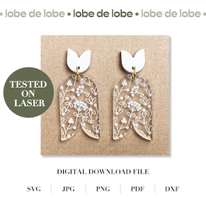 Boucle d'oreille florale svg, fichier découpé au laser fleur, boucle d'oreille svg, floraison printanière, acrylique gravé au laser, boucle d'oreille Glowforge, boucles d'oreilles bohèmes pendantes svg