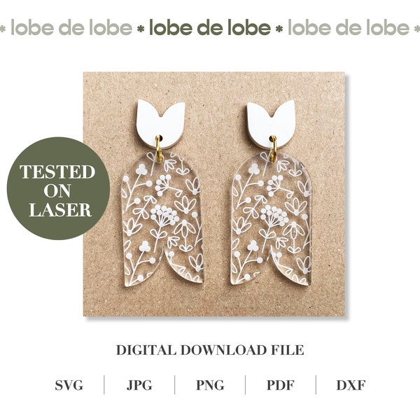 Flower Earrings Laser Engraved Digital Download, tulip earring svg, botanical art digital template, Florist present laser engraved template