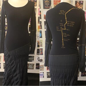 Cop Copine archiv Maxi schwarzes Kleid Landkarte auf der Rückseite Meerjungfrau Vintage 90'er Jahre 2000