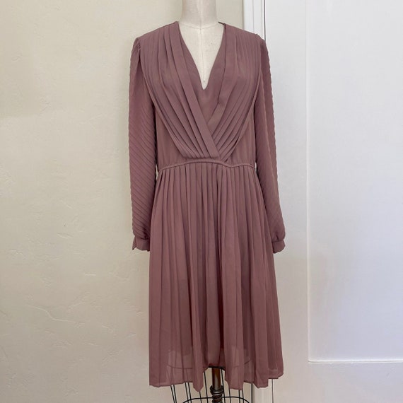 1980's Vintage Sheer Pleated Mocha Brown Secretar… - image 1