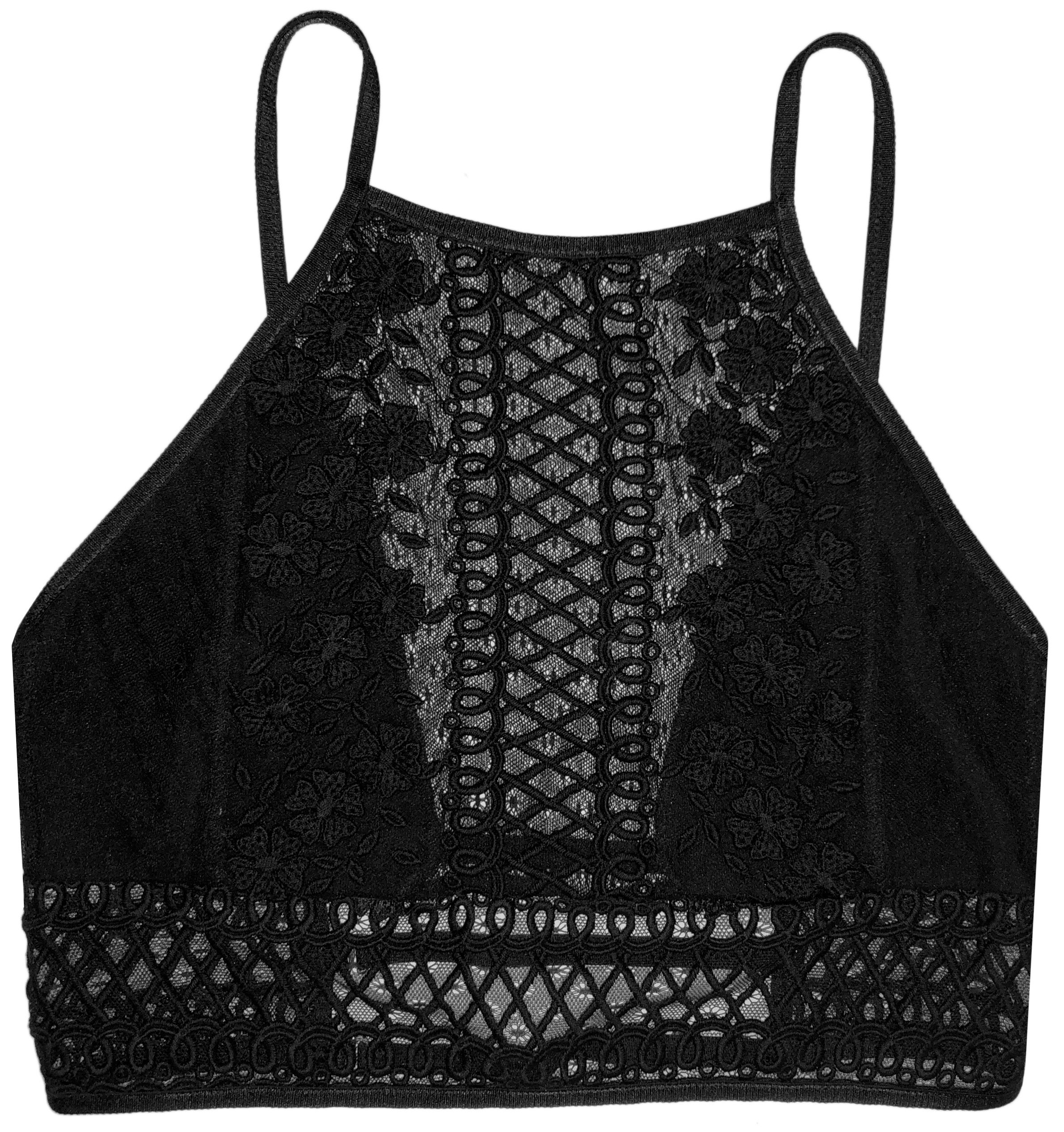 Embroidered Floral Lace Halter Bralette or Crop Top Square High