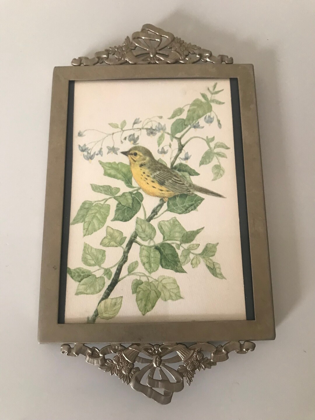 Vintage Antique Yellow Bird Framed in Ornate Wall Art Frame With Green Velvet Backing Etsy