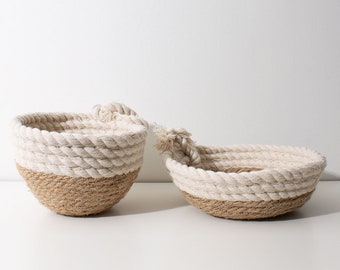 handmade rope bowl, natural rope bowl, small cotton rope basket set of 2