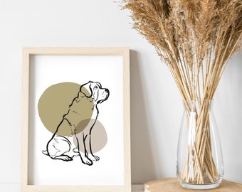 st.bernard drawing, simple st bernard art,  dog drawing, dog wall art, simple dog print,