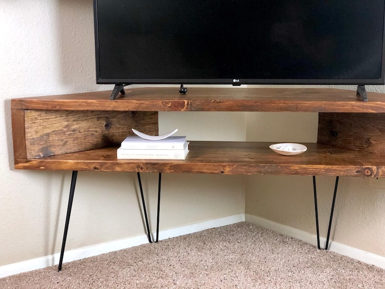 Corner Tv Media Console Table Mid Century Style Hairpin Legs Etsy
