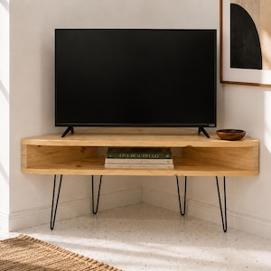Corner TV Stand – Wood Media Console Table – Handmade with Hairpin Legs bild 2