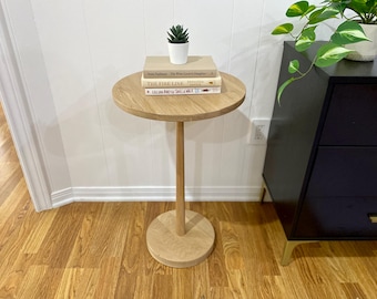 White Oak Pedestal Side Table – Round and Wooden - Handmade Minimalist Accent Table / Plant Stand