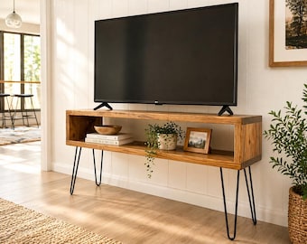 Handmade Mid Century Modern Media Table, Hairpin Legs
