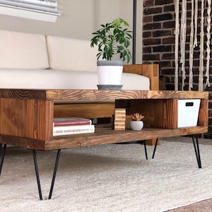 Mid Century Modern coffee table with storage, Hand Made in Austin, Texas!