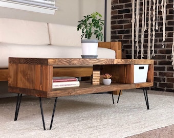 Mid Century Modern coffee table with storage, Hand Made in Austin, Texas!