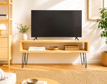 Media Console TV Table with Mid Century hairpin legs