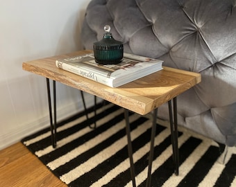Handmade White Oak Accent Table - Modern Hairpin Leg Side Table