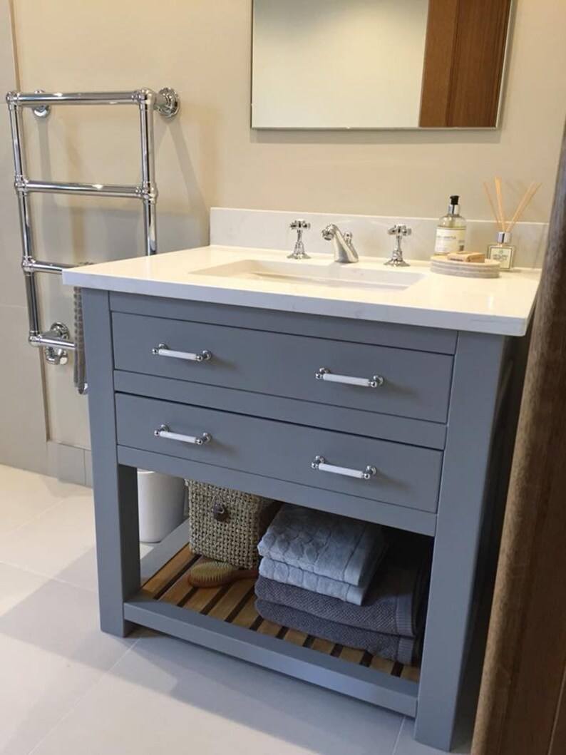 Made To Order Bathroom Vanity Unit Washstand With Quartz Top Handmade And Bespoke Base In Hardwood