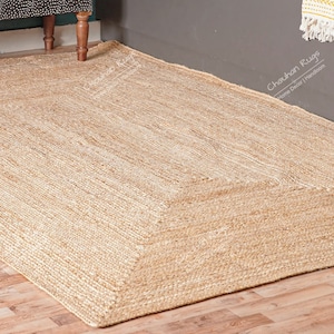Alfombra de yute trenzada tejida a mano y ecológica, con tejido plano de fibra natural, perfecta para decorar el suelo de la cocina o como alfombra de yute trenzada para la mesita de noche.