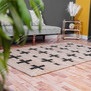 Natural Jute Flatweave Hemp Rug/Runner With Black Plus Design Custom Size Jute Hemp Runner Rug