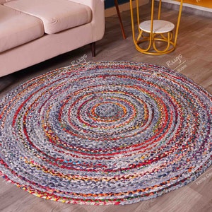 Indischer Handgemachter Runder Baumwollteppich Yogamatte Boho Teppich Runde Fußmatte Türkischer Teppich
