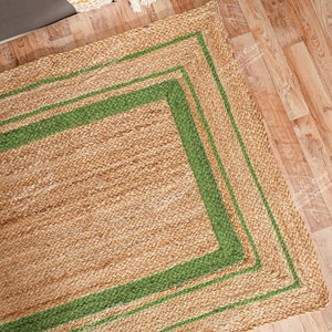 Natural Jute Runner Rug with Light Green Border Area Rug Large Boho Rug Eco-Friendly Rug Eco-Friendly Runner Home Decor Jute Rug