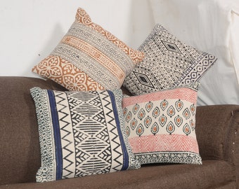 SALE Red Block Print Indian Cotton Cushion Cover Flower Floral Design 45 x 45 cm