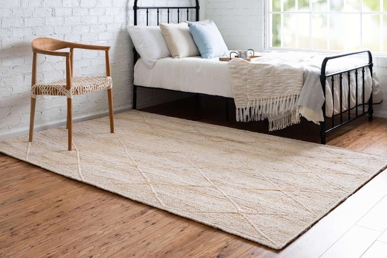 Hand Braided Jute Rug With Diamond Jute Area Rug Home Decor Etsy