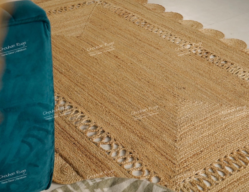 Every Design Scalloped Jute Rug, Hand Braided Natural Jute Rug for