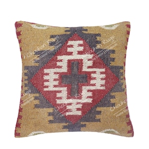 4 Set jute Vintage Kilim Pillow Home Decor Handwoven Turkish Pillow Moroccan Pillow Decorative Throw Pillow Kilim Cushion Cover Jute Pillow image 6