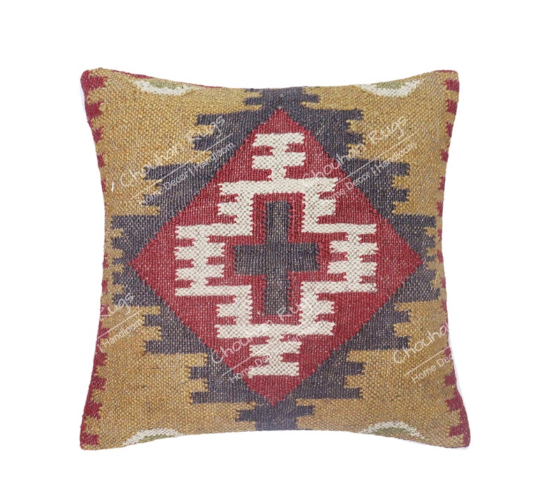 4 Set yute Vintage Kilim almohada decoración del hogar almohada turca tejida a mano almohada marroquí almohada decorativa tiro almohada Kilim cojín cubierta almohada de yute imagen 6