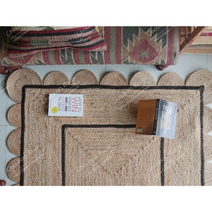 Custom Size Scalloped Jute Runner Rug, Home Decor Jute Scallop Rug, Jute Runner, Natural Jute Rug, Hallway Runner Rug, Stair Decor Runner