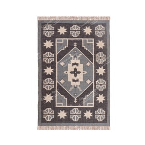 Wool Jute KILIM Rug, Multicolor; Jute Rug wool rug Kilim Dhurrie; traditional Indian; Chic Victorian Hipster