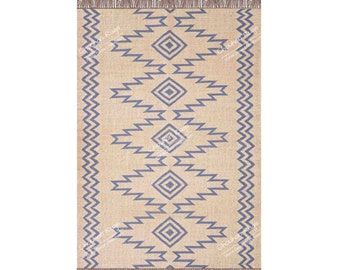 Indian Hand Woven Vintage Kilim Wool Jute Rug Traditional Handmade Wool and Jute Rug Kilim Dhurrie Rug Jute Area Rug Turkish Kilim Rug