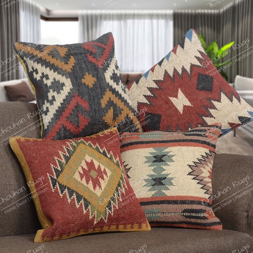 4 Set of Indian Handwoven Jute Cushion Cover 18x18 Decorative Etsy