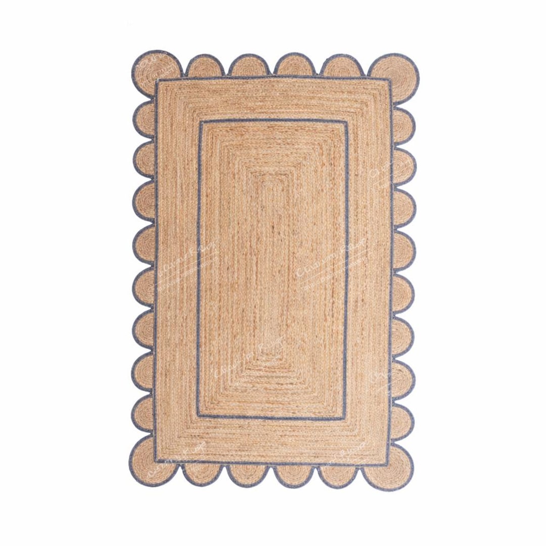 Wave Edge Rug Scalloped Jute Rug, Wavy Edge Rug, Boho Area Rug, Natural Fiber Carpet ...