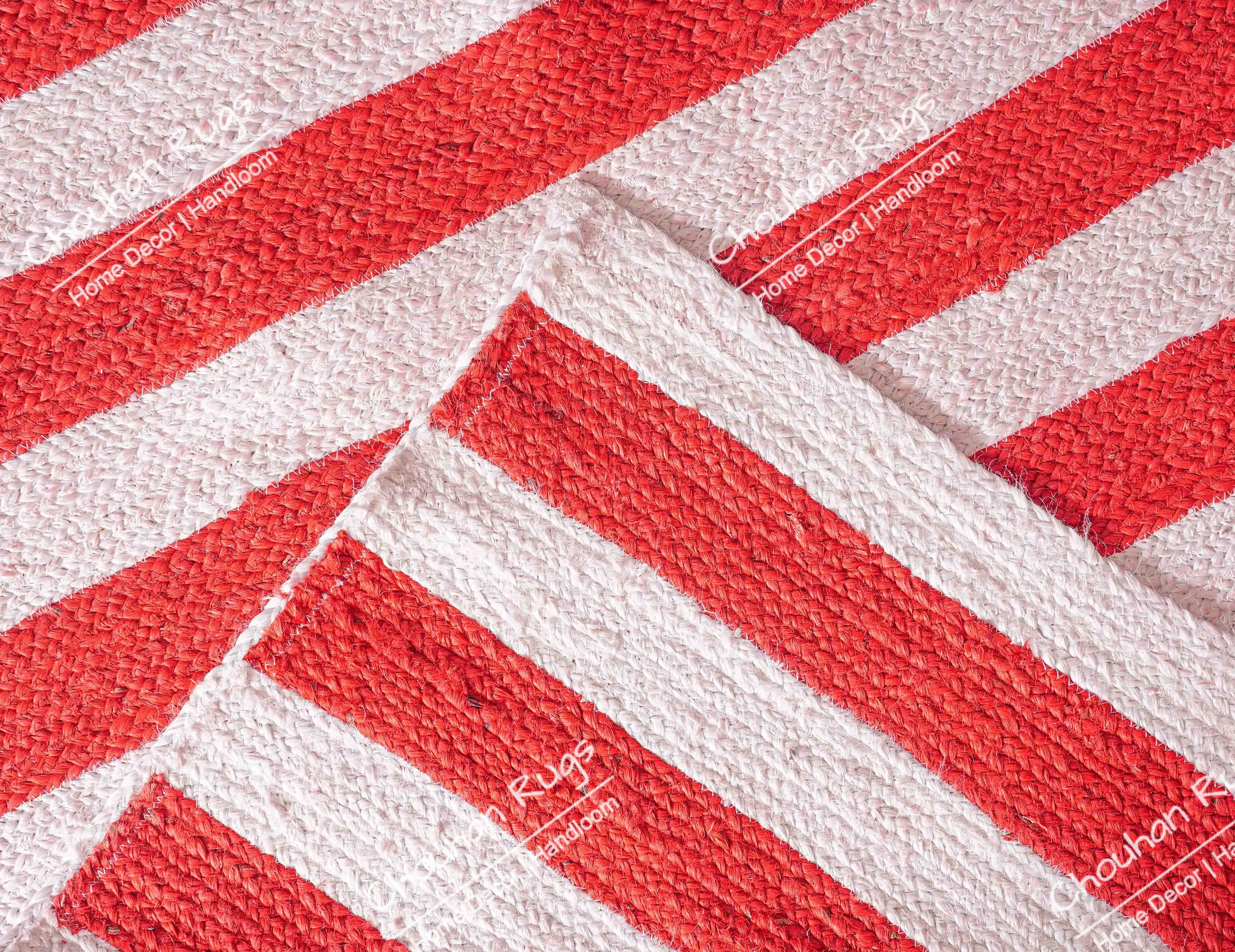 Red Rug White Line Work White With Red Stripes Jute Braided Rectangle Rug Traditional Design ...