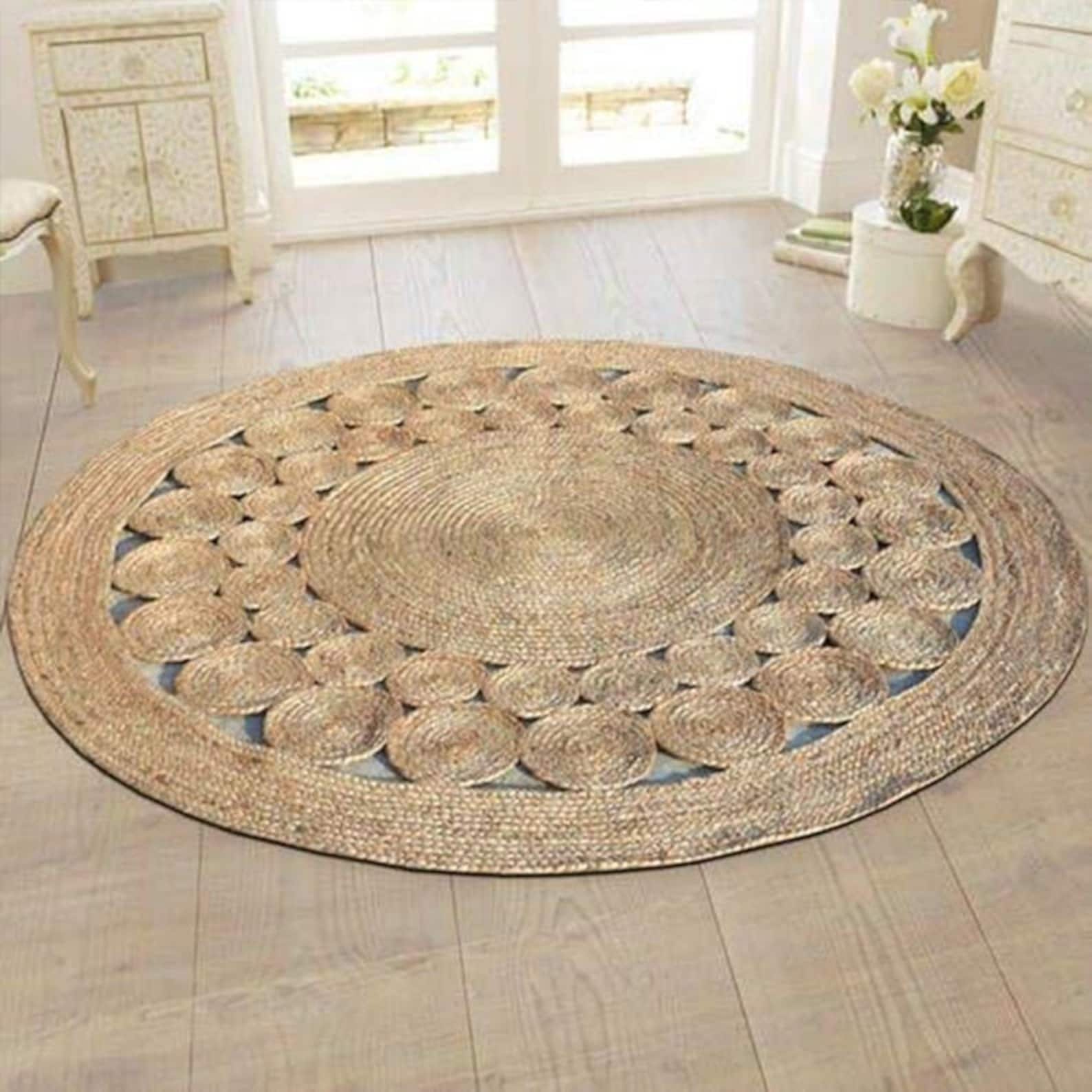 Hand Braided Scalloped Jute Rug Area Rug Custom Size Round Etsy