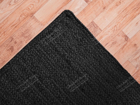 Handmade Braided Black Jute Rug, Custom Size Home & Living Decor, Vintage Decor for Bedroom, Kitchen, Living Room, Hallway, and Entryway