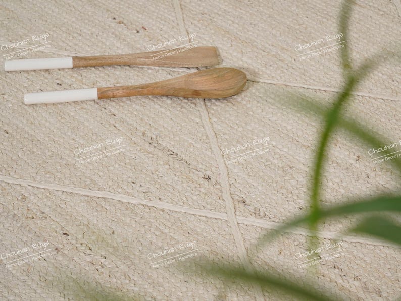 Custom Size Hand Braided White Rectangle Jute Rug With Diamond Pattern