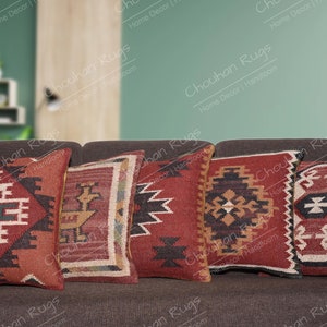 5 Set of Vintage Kilim Pillow, Home Decor, Handwoven Turkish Kilim Pillow, Bohemian Pillow, Decorative Throw Pillow, Kilim Cushion Cover