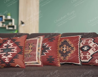 5 Set of Vintage Kilim Pillow, Home Decor, Handwoven Turkish Kilim Pillow, Bohemian Pillow, Decorative Throw Pillow, Kilim Cushion Cover