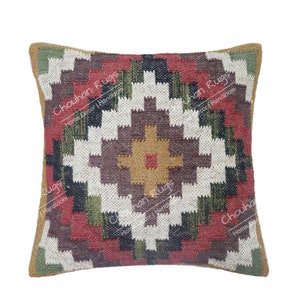 4 Set yute Vintage Kilim almohada decoración del hogar almohada turca tejida a mano almohada marroquí almohada decorativa tiro almohada Kilim cojín cubierta almohada de yute imagen 8