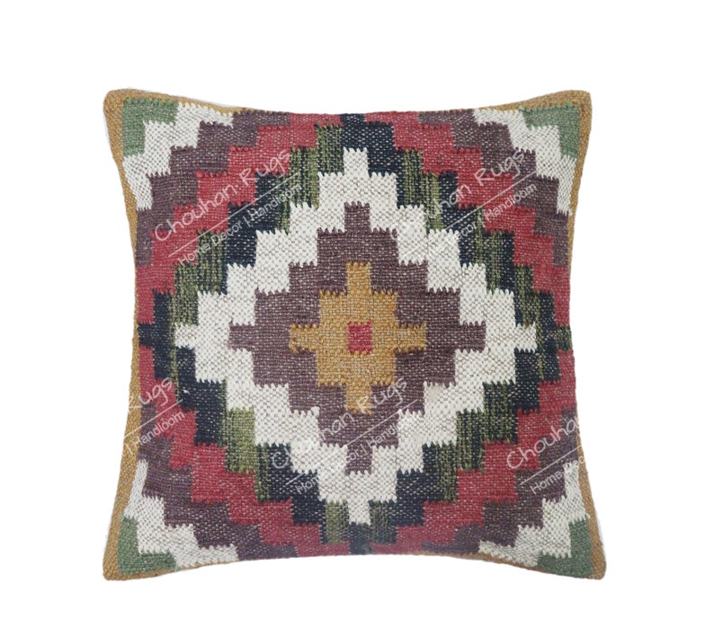 4 Set yute Vintage Kilim almohada decoración del hogar almohada turca tejida a mano almohada marroquí almohada decorativa tiro almohada Kilim cojín cubierta almohada de yute imagen 8