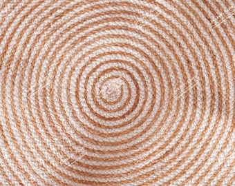 Hand Braided White and Natural Jute Round Rug/ Area Rug/ Custom Size Rug/Indian Handmade Jute Rug/ Home Décor Rug/ Circle Area Jute Rug